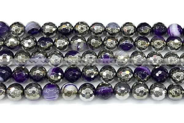 CAA6018 15 inches 10mm faceted round electroplated line agate beads