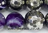 CAA6019 15 inches 12mm faceted round electroplated line agate beads