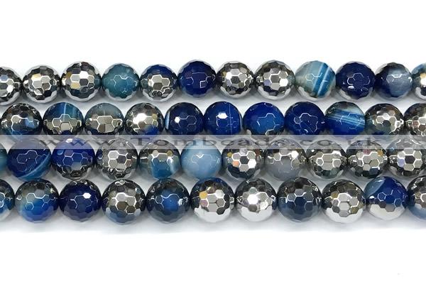 CAA6022 15 inches 10mm faceted round electroplated line agate beads