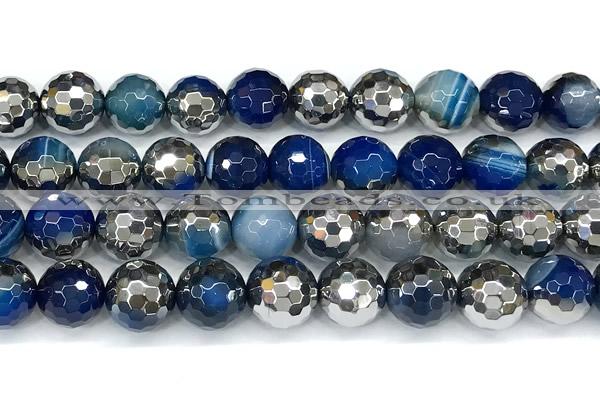 CAA6023 15 inches 12mm faceted round electroplated line agate beads