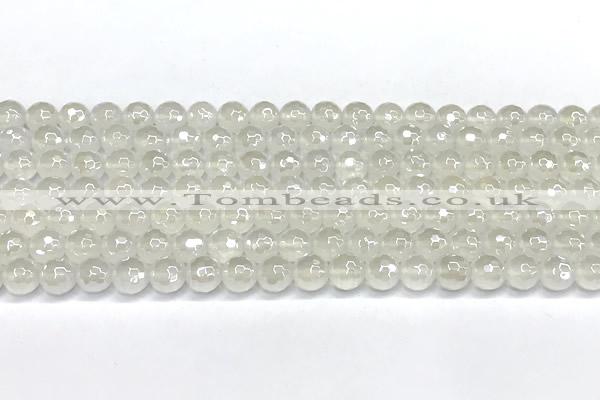 CAA6030 15 inches 6mm faceted round AB-color white agate beads