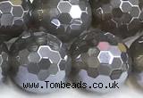 CAA6041 15 inches 12mm faceted round AB-color grey agate beads