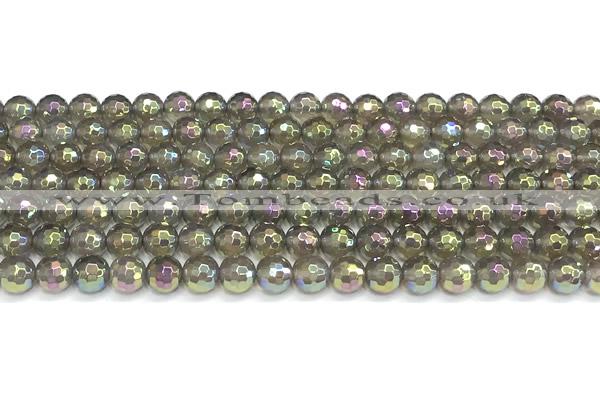 CAA6042 15 inches 6mm faceted round AB-color grey agate beads