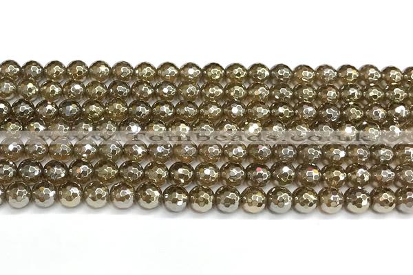 CAA6046 15 inches 6mm faceted round AB-color yellow agate beads