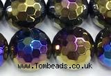 CAA6056 15 inches 10mm faceted round AB-color black agate beads