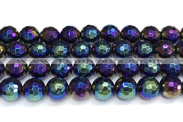 CAA6057 15 inches 12mm faceted round AB-color black agate beads