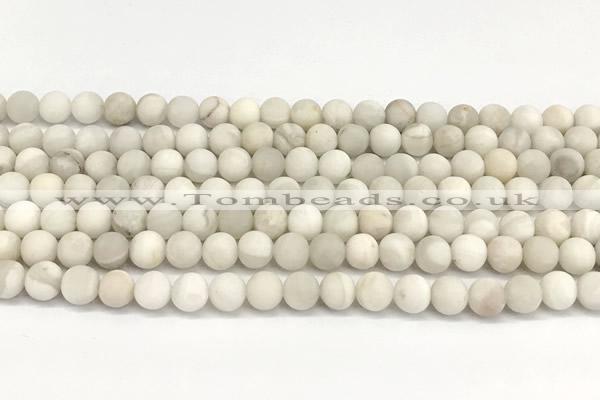 CAA6076 15 inches 6mm round matte white crazy lace agate beads