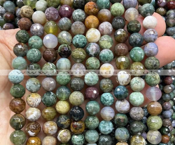 CAA6468 15 inches 8mm faceted round Indian agate beads wholesale