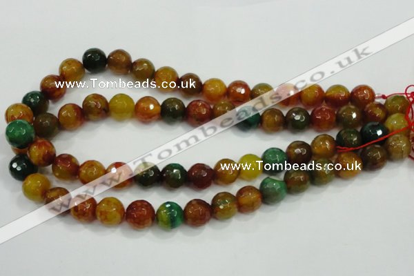 CAA718 15.5 inches 12mm faceted round fire crackle agate beads