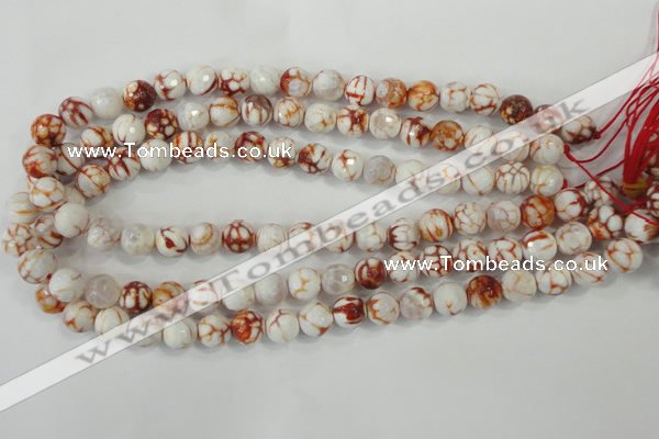 CAA723 15.5 inches 14mm faceted round fire crackle agate beads