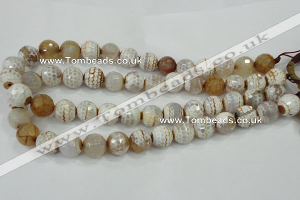 CAA724 15.5 inches 14mm faceted round fire crackle agate beads