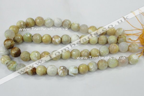 CAA726 15.5 inches 14mm faceted round fire crackle agate beads