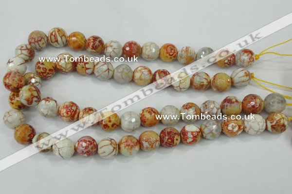 CAA729 15.5 inches 14mm faceted round fire crackle agate beads