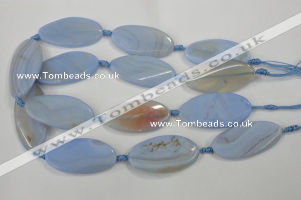 CAA746 15.5 inches 24*48mm twisted oval blue lace agate beads wholesale