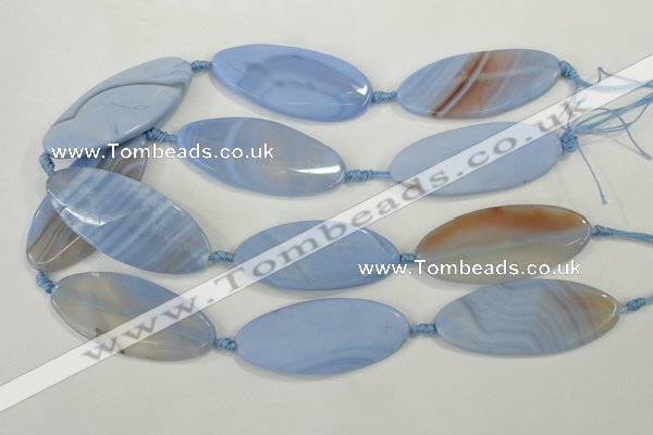 CAA747 15.5 inches 25*55mm twisted oval blue lace agate beads wholesale