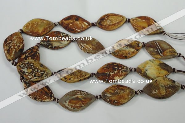 CAA759 15.5 inches 22*33mm twisted marquise wooden agate beads