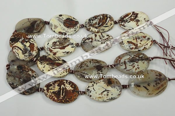 CAA762 15.5 inches 30*39mm twisted oval wooden agate beads