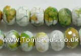 CAA825 15.5 inches 10*14mm faceted rondelle fire crackle agate beads