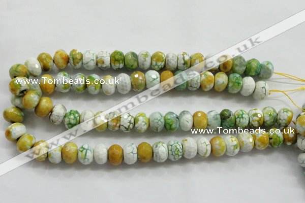 CAA825 15.5 inches 10*14mm faceted rondelle fire crackle agate beads