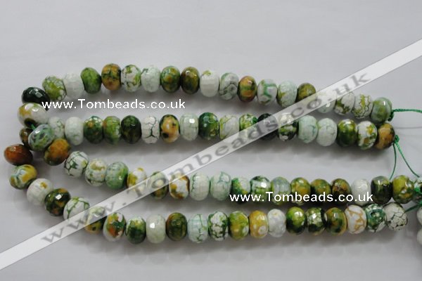 CAA827 15.5 inches 10*14mm faceted rondelle fire crackle agate beads