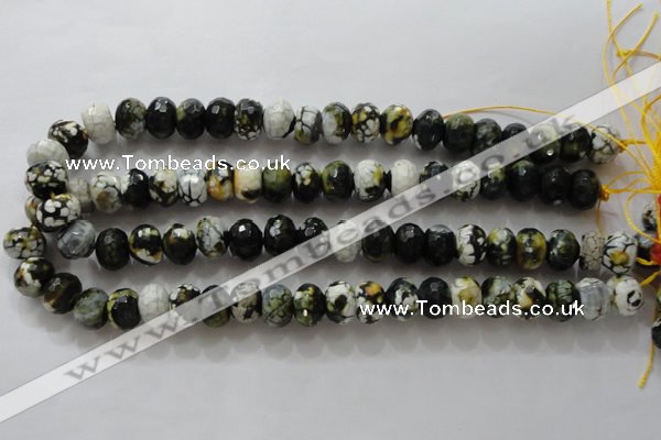 CAA828 15.5 inches 10*14mm faceted rondelle fire crackle agate beads