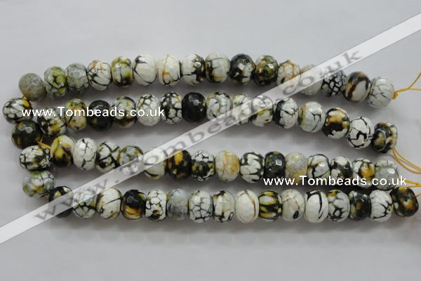 CAA832 15.5 inches 12*16mm faceted rondelle fire crackle agate beads