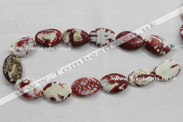 CAA840 15.5 inches 20*30mm twisted oval fire crackle agate beads