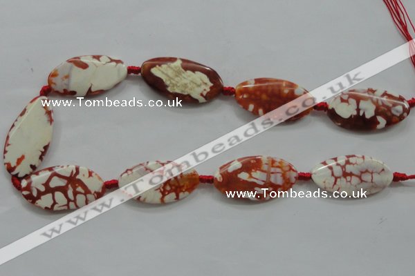 CAA841 15.5 inches 20*40mm twisted oval fire crackle agate beads