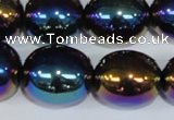 CAA854 15.5 inches 16*20mm egg-shaped AB-color black agate beads