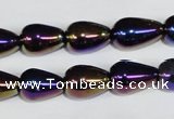 CAA855 15.5 inches 10*14mm teardrop AB-color black agate beads