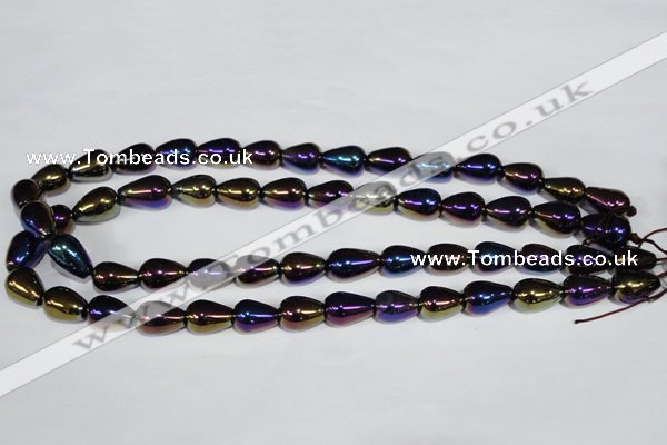 CAA855 15.5 inches 10*14mm teardrop AB-color black agate beads