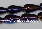 CAA856 15.5 inches 11*20mm teardrop AB-color black agate beads