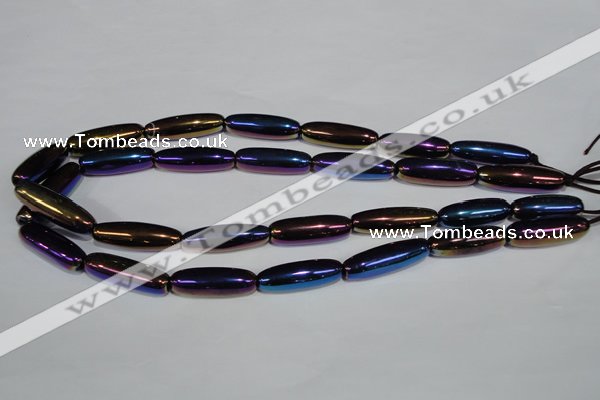 CAA858 15.5 inches 9*27mm rice AB-color black agate beads