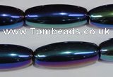 CAA859 15.5 inches 12*30mm rice AB-color black agate beads