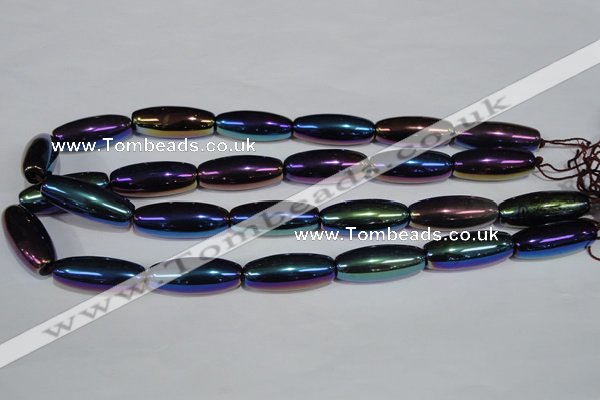 CAA859 15.5 inches 12*30mm rice AB-color black agate beads