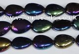 CAA860 15.5 inches 10*14mm flat teardrop AB-color black agate beads