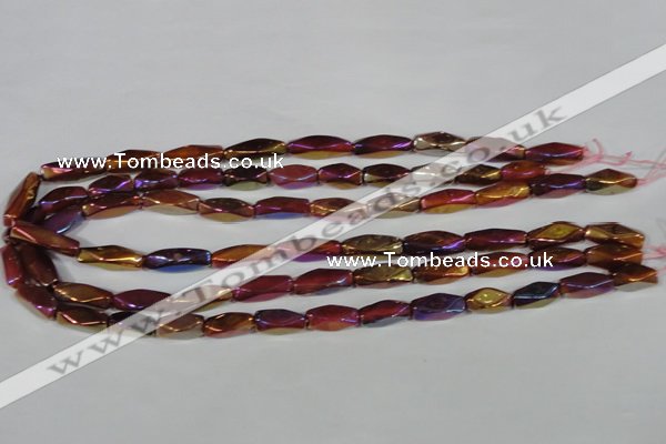 CAA882 15.5 inches 7*18mm faceted cuboid AB-color red agate beads