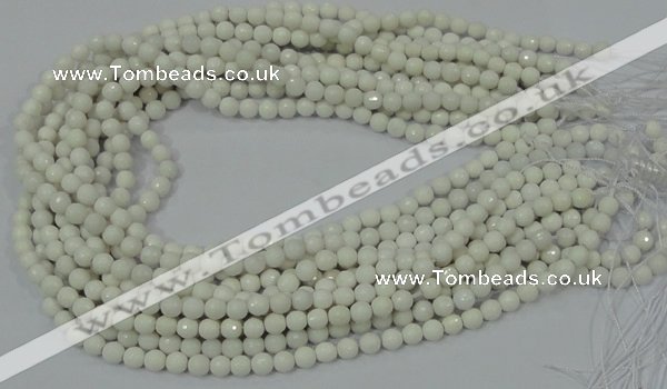 CAA92 15.5 inches 4mm faceted round white agate gemstone beads