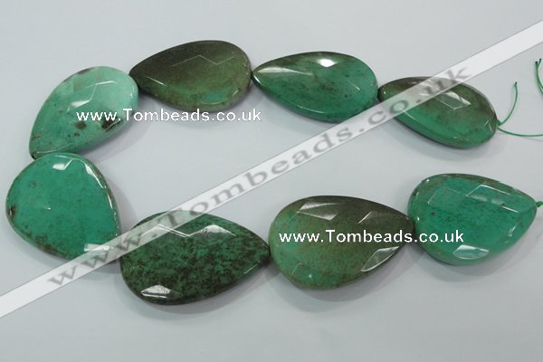 CAA96 15.5 inches 35*50mm faceted flat teardrop grass agate beads