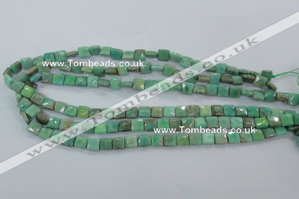 CAA99 15.5 inches 8*8mm faceted square grass agate gemstone beads