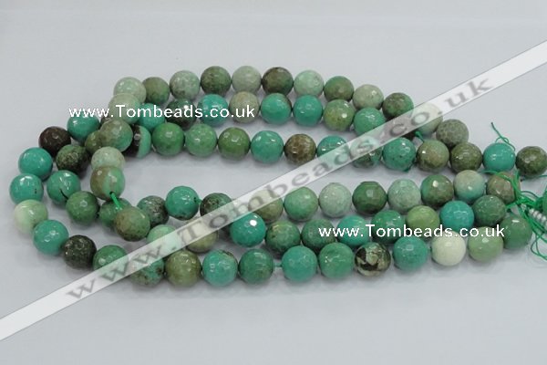 CAB10 15.5 inches 14mm faceted round green grass agate gemstone beads