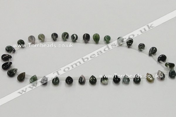 CAB127 15.5 inches 8*12mm flat teardrop moss agate gemstone beads