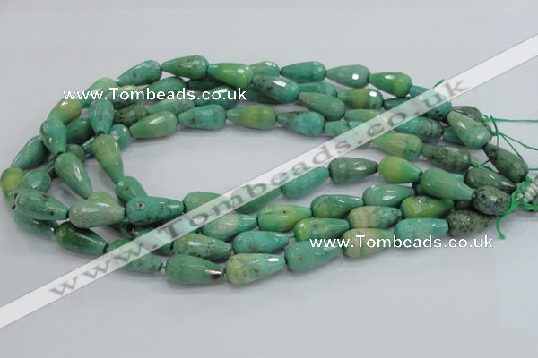 CAB16 15.5 inches 10*20mm faceted teardrop green grass agate beads