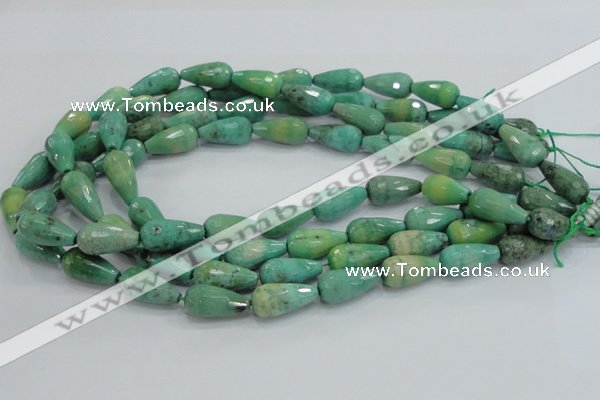 CAB16 15.5 inches 10*20mm faceted teardrop green grass agate beads