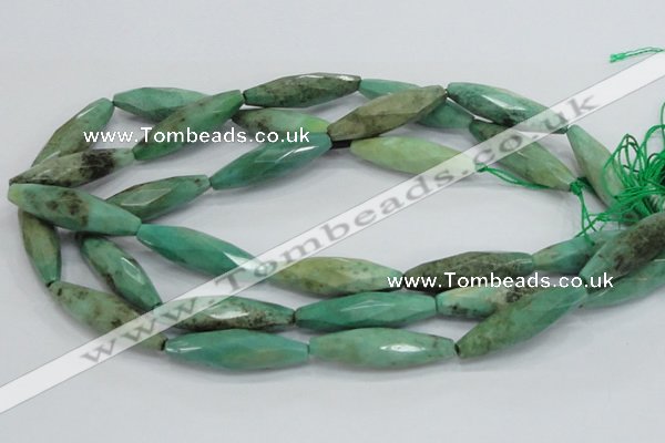 CAB22 15.5 inches 11*40mm faceted rice green grass agate beads