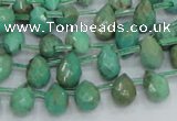 CAB23 15.5 inches 7*10mm faceted teardrop green grass agate beads