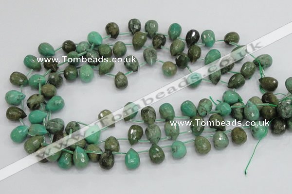 CAB24 15.5 inches 10*14mm faceted teardrop green grass agate beads