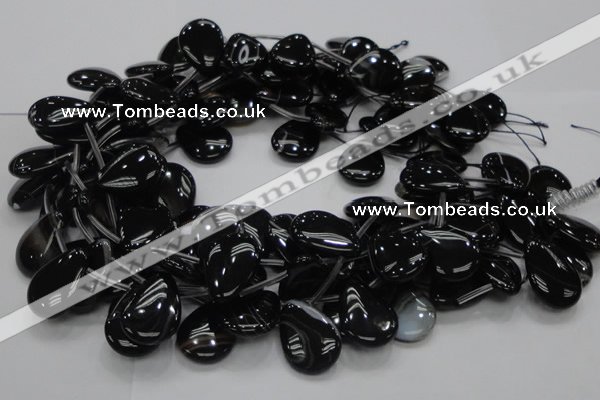 CAB315 15.5 inches 18*25mm flat teardrop black agate gemstone beads