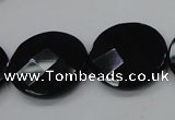 CAB320 15.5 inches 25mm faceted coin black agate gemstone beads