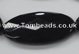 CAB322 15.5 inches 25*50mm faceted oval black agate gemstone beads